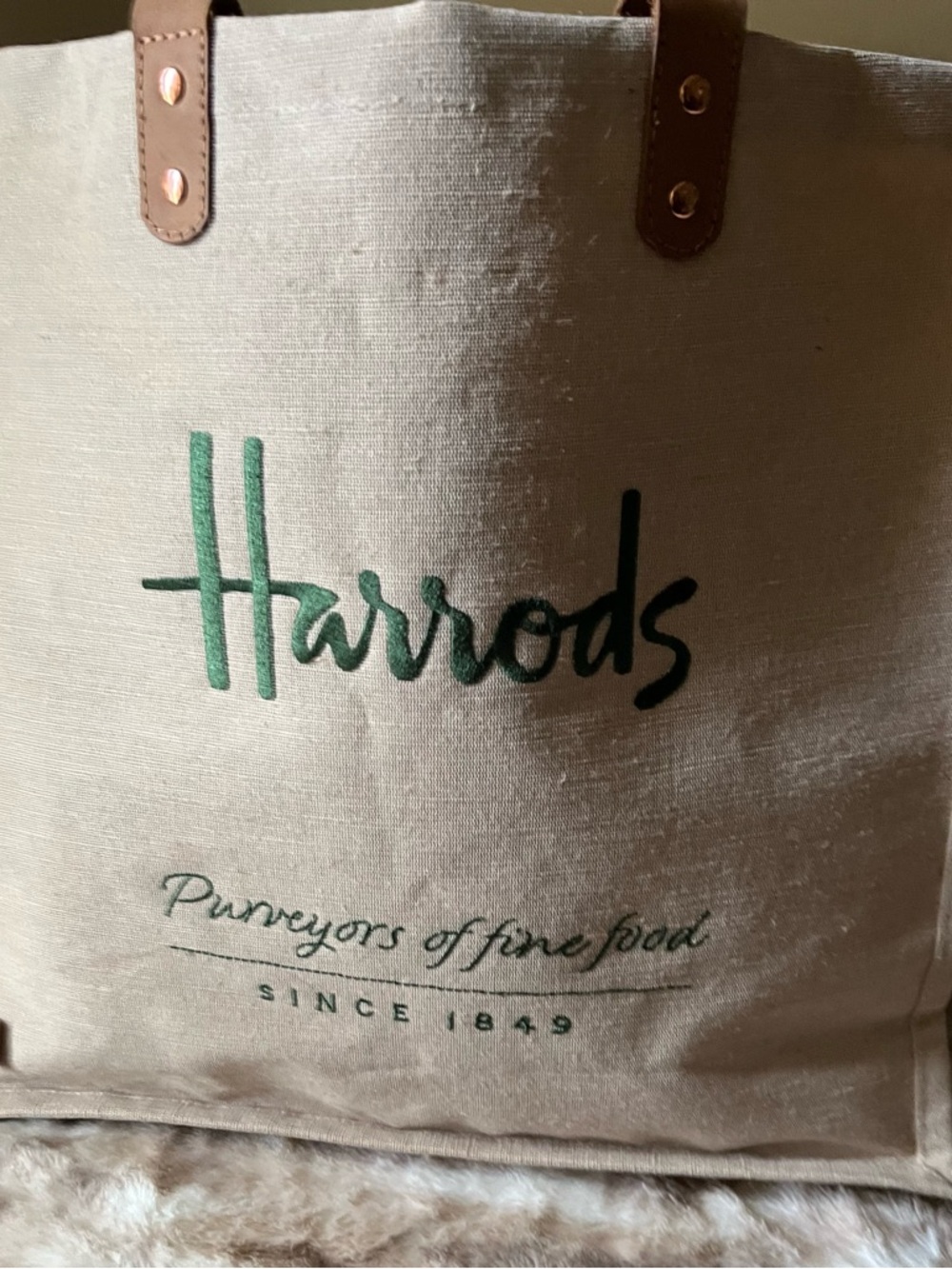 Harrods Jute Embroidered Tall Tote w/ Leather Handles